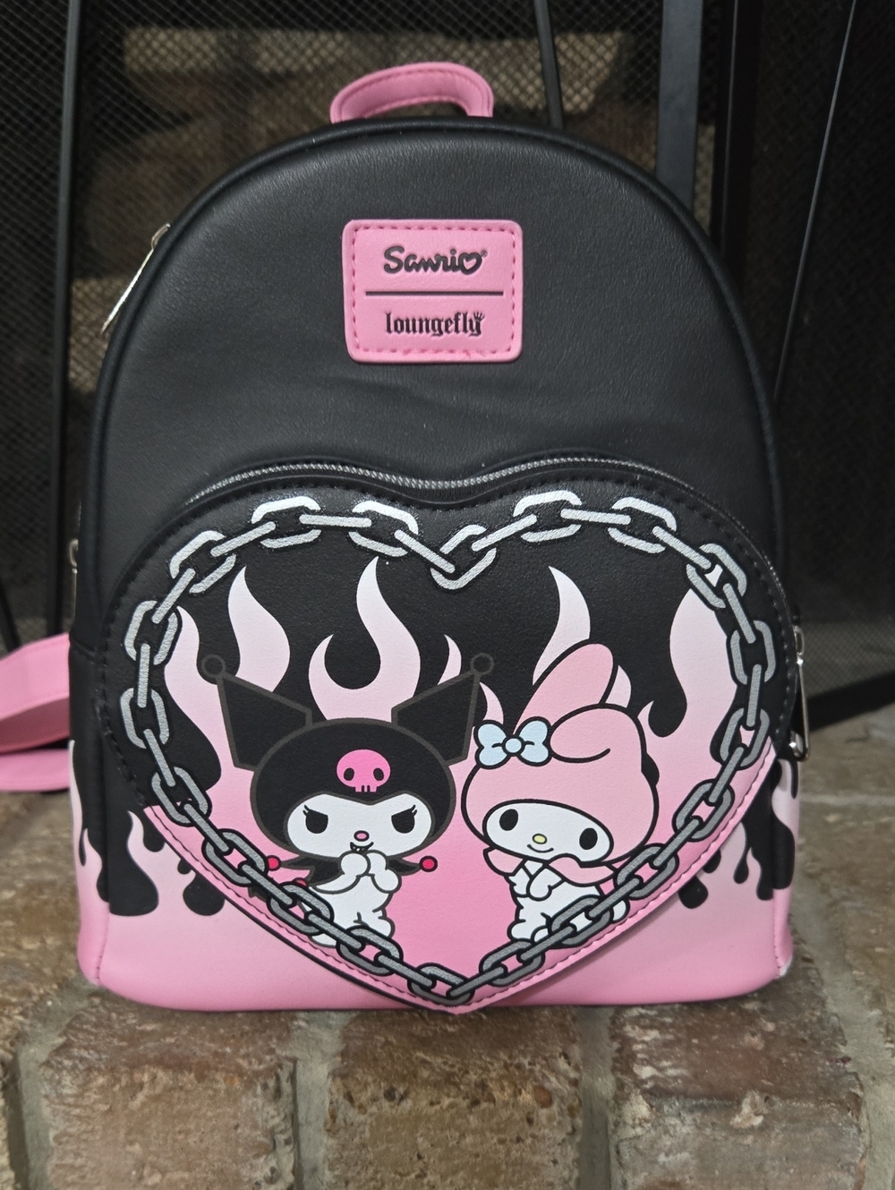 Sanrio Loungefly Black Pink Kuromi & My Melody Heart Backpack Hot Topic